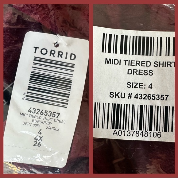 Torrid Flowy shirt dress- Midi Tiered Shirt Dress Burgundy Size 4 - Picture 6 of 8